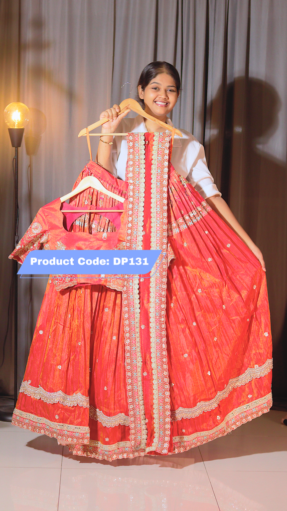 Premium Tissue Fabric ready To wear Half Saree