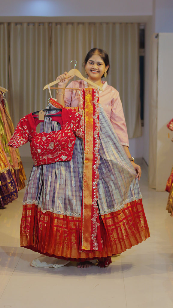 Dusty Mauve & Coral Terracotta Ready-to-Wear Half Saree - DP569