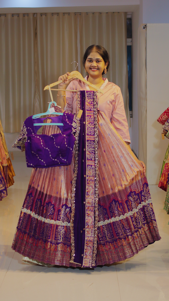 Antique Copper & Dusty Mauve Ready-to-Wear Half Saree - DP590