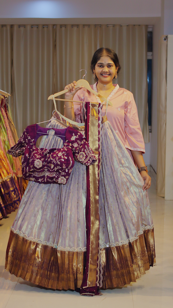 Sage Green & Lavender Lilac Ready-to-Wear Half Saree - DP594
