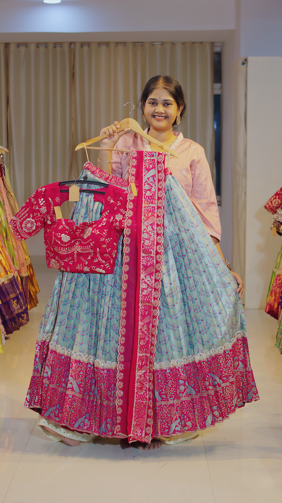 Lavender Lilac & Coral Terracotta Ready-to-Wear Half Saree - DP601