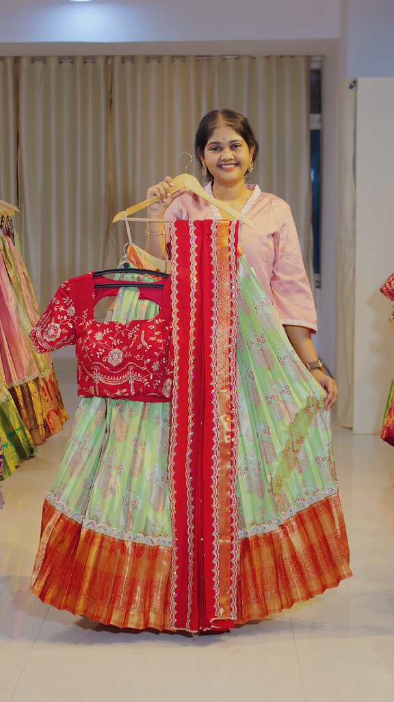 Lavender Lilac & Coral Terracotta Ready-to-Wear Half Saree - DP608