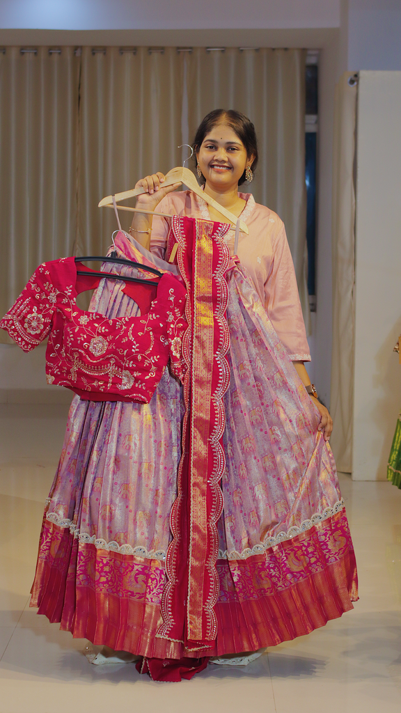 Dusty Mauve & Coral Terracotta Ready-to-Wear Half Saree - DP617