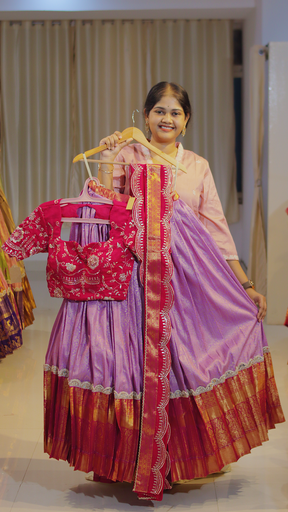[DP560] Dusty Mauve & Coral Terracotta Ready-to-Wear Half Saree - DP560