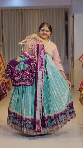 [DP566] Sage Green & Lavender Lilac Ready-to-Wear Half Saree - DP566