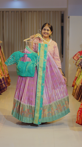[DP570] Lavender Lilac & Lime Green Ready-to-Wear Half Saree - DP570