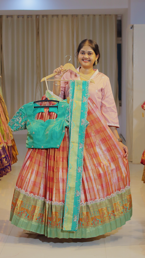 [DP576] Lavender Lilac & Lime Green Ready-to-Wear Half Saree - DP576