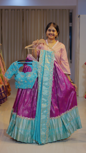 [DP588] Orchid Purple & Lime Green Ready-to-Wear Half Saree - DP588