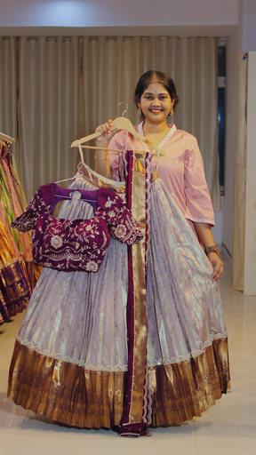 [DP594] Sage Green & Lavender Lilac Ready-to-Wear Half Saree - DP594