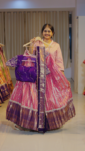 [DP595] Dusty Mauve with Chocolate Brown Border Ready-to-Wear Half Saree - DP595