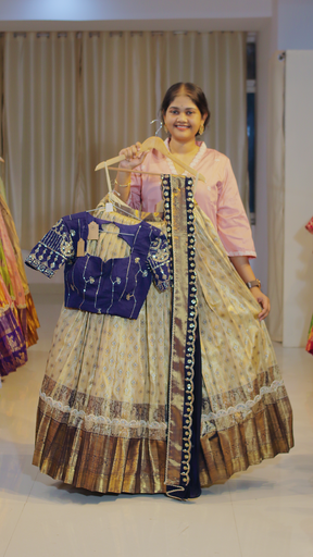 [DP599] Lavender Lilac with Pewter Slate Border Ready-to-Wear Half Saree - DP599