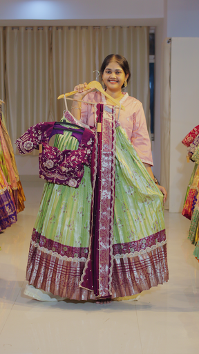 [DP603] Sage Green & Lavender Lilac Ready-to-Wear Half Saree - DP603