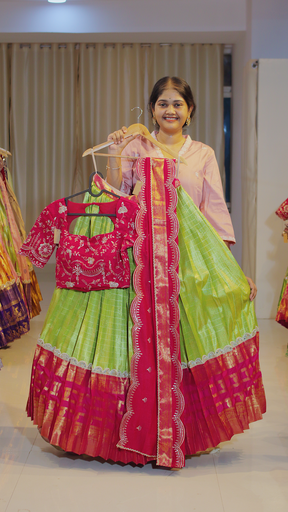 [DP605] Dusty Mauve & Coral Terracotta Ready-to-Wear Half Saree - DP605