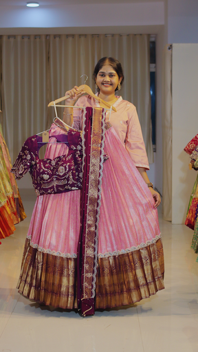 [DP609] Coral Terracotta & Dusty Mauve Ready-to-Wear Half Saree - DP609