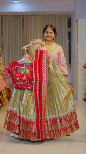 [DP610] Dusty Mauve & Coral Terracotta Ready-to-Wear Half Saree - DP610