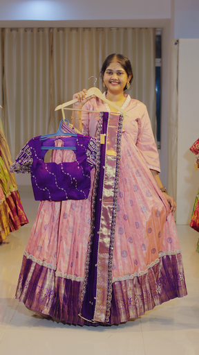 [DP612] Blush Peach & Dusty Mauve Ready-to-Wear Half Saree - DP612