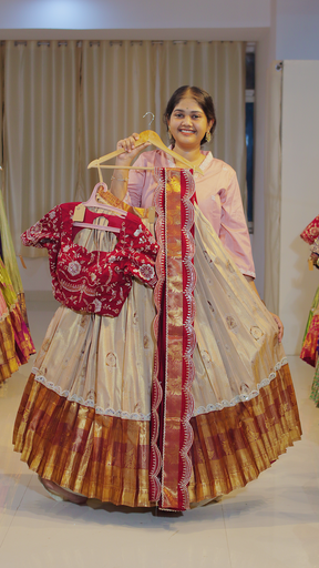 [DP613] Lavender Lilac & Coral Terracotta Ready-to-Wear Half Saree - DP613