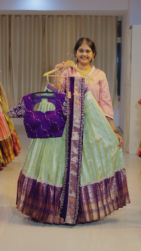 [DP614] Sage Green & Dusty Mauve Ready-to-Wear Half Saree - DP614