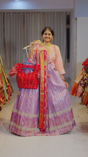 [DP651] Classic Dusty Rose Kanchipattu Ready-to-Wear Half Saree - DP651
