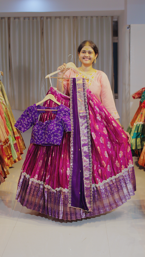 [DP657] Deep Purple & Dusty Rose Kanchipattu Ready-to-Wear Half Saree - DP657